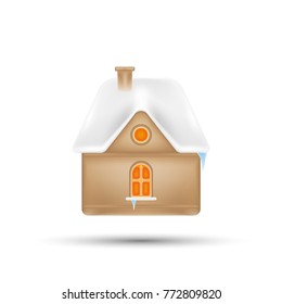 Holiday house with snow on the roof. Vector element for New Year and Christmas holidays.