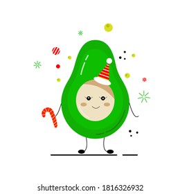 Holiday humorous slogan hand drawn vector illustration. Avo Merry Christmas lettering with avocado. New year bright poster. Perfect for poster, postcard, card, invitation, banner, flyer.