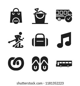 holiday icon. 9 holiday vector icons set. bus, shopping bag and sand bucket icons for web and design about holiday theme
