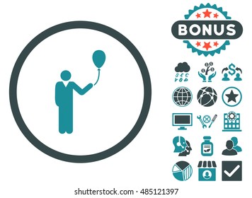 Holiday icon with bonus design elements. Vector illustration style is flat iconic bicolor symbols, soft blue colors, white background.