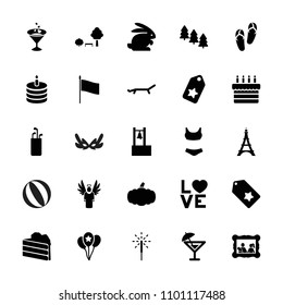 Holiday icon. collection of 25 holiday filled icons such as pine tree, flip flops, tag, golf putter, cake, love word, sparkler. editable holiday icons for web and mobile.