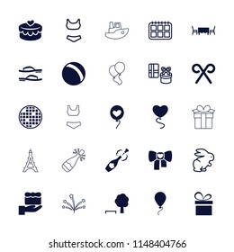 Holiday icon. collection of 25 holiday filled and outline icons such as ball, gift, tree and bench, heart balloons, heart lock. editable holiday icons for web and mobile.