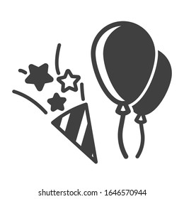 Holiday icon. Image of balls and festive firecrackers in black and white. Isolated vector on a white background.