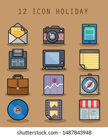 holiday icon set with 12 characters icon