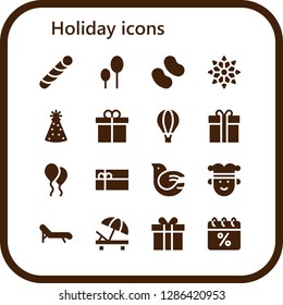  holiday icon set. 16 filled holiday icons. Simple modern icons about  - Stick candy, Balloons, Candy, Snowflake, Party hat, Present, Hot air balloon, Gift box, Balloon, Gift card