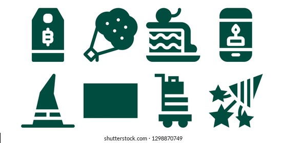  holiday icon set. 8 filled holiday icons. Simple modern icons about  - Witch, Price tag, Gift card, Bouquet, Baggage, Cake, Confetti, Candle