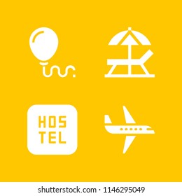 holiday icon set with airplane, hostel and balloon vector icons for web and graphic design