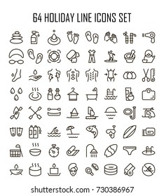Holiday icon set. Collection of high quality outline beauty pictograms in modern flat style. Black spa symbol for web design and mobile app on white background. Water line logo.