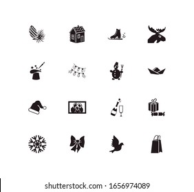 Holiday icon set and deer with skating, fir cone and magicians hat. Fizz related holiday icon vector for web UI logo design.