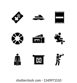 holiday icon set with jet ski, adventure and plane ticket vector icons for web and graphic design