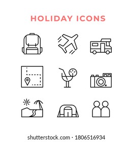 Holiday icon set in line style vector