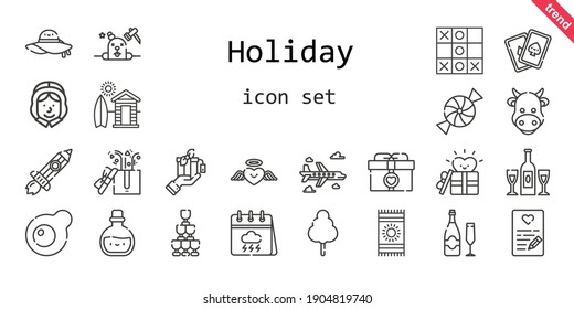 holiday icon set. line icon style. holiday related icons such as gift, calendar, cotton candy, potion, rising, cards, egg, beach towel, candy, cabin, cow, pilgrim, heart, phantom, pamela, airplane