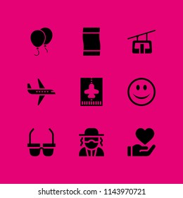 holiday icon set with sunglasses, balloons and cable car cabin vector icons for web and graphic design