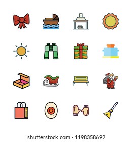 holiday icon set. vector set about gift, fireplace, sun and toaster icons set.