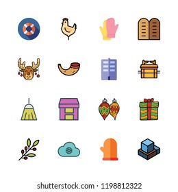 holiday icon set. vector set about flat, gift, broom and snowing icons set.