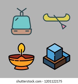 holiday icon set. vector set about cable car cabin, hebrew and boat icons set.