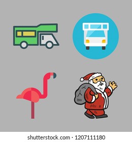 holiday icon set. vector set about caravan, santa claus, trailer and flamingo icons set.