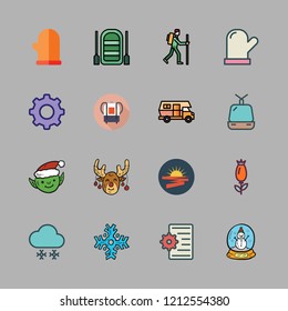 holiday icon set. vector set about sun, cable car cabin, caravan and mitten icons set.