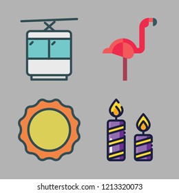 holiday icon set. vector set about flamingo, sun, cable car cabin and candle icons set.