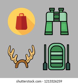 holiday icon set. vector set about inflatable boat, shopping bag, reindeer and binoculars icons set.