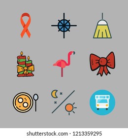 holiday icon set. vector set about candle, ribbon, flamingo and broom icons set.