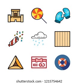 holiday icon set. vector set about gift card, lifeguard, hebrew and snowing icons set.
