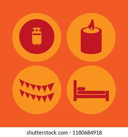 holiday icon. holiday vector icons set candle, party flags, travelling luggage and bed