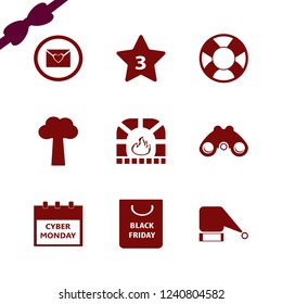 holiday icon. holiday vector icons set cyber monday calendar, binoculars, fireplace and lifebuoy