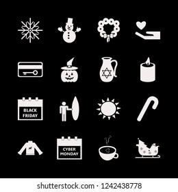 holiday icon. holiday vector icons set cyber monday calendar, jug with star of david, black friday calendar and christmas wreath