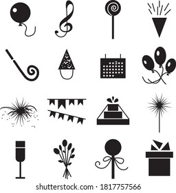 holiday icons in black on a white background