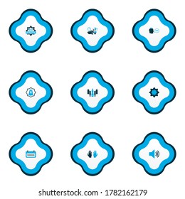 Holiday icons colored set with rub el hizb, iftar, pray and other azan elements. Isolated vector illustration holiday icons.