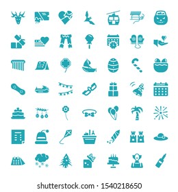 holiday icons. Editable 49 holiday icons. Included icons such as Champagne, Clown, Birthday cake, Gift, Pine, Snowing, Calendar, Sunhat, Sand castle. holiday trendy icons for web.
