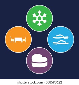 holiday icons set. Set of 4 holiday filled icons such as heart cake, restaurant table, snowflake