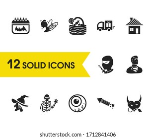 Holiday icons set with candies basket, skeleton, petard elements. Set of holiday icons and angel concept. Editable vector elements for logo app UI design.