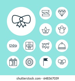 Holiday Icons Set. Collection Of Brilliant, Butterfly Knot, Corona And Other Elements. Also Includes Symbols Such As Angel, Date, Decoration.