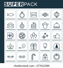 Holiday Icons Set. Collection Of Celebrate Whistle, Magic Sphere, Wedding Jewel And Other Elements. Also Includes Symbols Such As Star, Corona, Shopping.