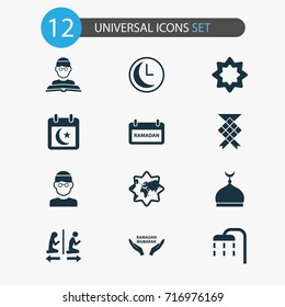 Holiday Icons Set. Collection Of Date, Malay, Mosque And Other Elements. Also Includes Symbols Such As Calendar, World, Time.