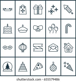 Holiday Icons Set. Collection Of Dessert, Traditional Lamp, Firecracker And Other Elements. Also Includes Symbols Such As Residential, Snow, Star.