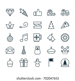 Holiday Icons Set. Collection Of Festive Fireworks, Christmas Ball, Birthday Cake And Other Elements. Also Includes Symbols Such As Pennant, Sack, Christmas.