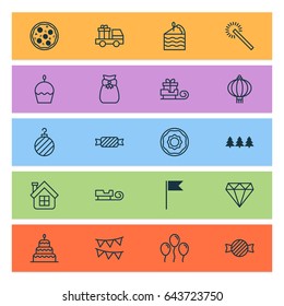 Holiday Icons Set. Collection Of Flag Point, Decorative Flags, Residential And Other Elements. Also Includes Symbols Such As Point, Sleigh, Meal.