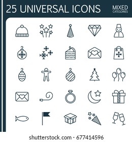 Holiday Icons Set. Collection Of Flag Point, Brilliant, Celebration Letter And Other Elements. Also Includes Symbols Such As Firework, Winter, Greeting.