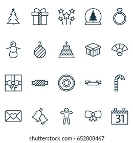 Holiday Icons Set. Collection Of Gift Surprise, Magic Sphere, Japan Souvenir And Other Elements. Also Includes Symbols Such As Candy, Cane, Tie.