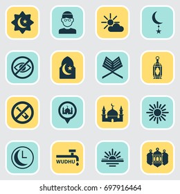 Holiday Icons Set. Collection Of Islamic, Midday, Male And Other Elements. Also Includes Symbols Such As Wudhu, Abend, Islam.