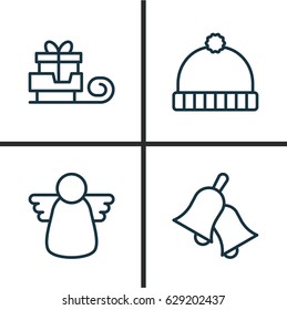 Holiday Icons Set. Collection Of Knitted Cap, Toboggan, Ringer And Other Elements. Also Includes Symbols Such As Winter, Skid, Cap.
