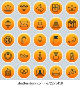 Holiday Icons Set. Collection Of Magic Sphere, Flag Point, Dessert And Other Elements. Also Includes Symbols Such As Traditional, Christmas, Bell.