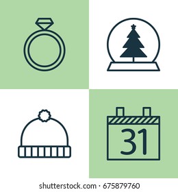 Holiday Icons Set. Collection Of Magic Sphere, Wedding Jewel, Knitted Cap And Other Elements. Also Includes Symbols Such As Ring and cap.