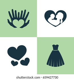 Holiday Icons Set. Collection Of Palms, Infant, Heart And Other Elements. Also Includes Symbols Such As Heart, Evening, Care.