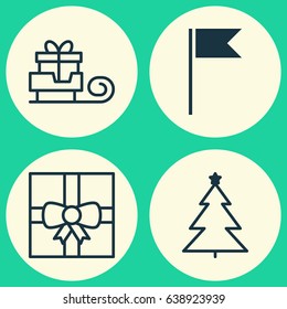 Holiday Icons Set. Collection Of Toboggan, Gift Surprise, Flag Point And Other Elements. Also Includes Symbols Such As Celebration, Point, Gift.