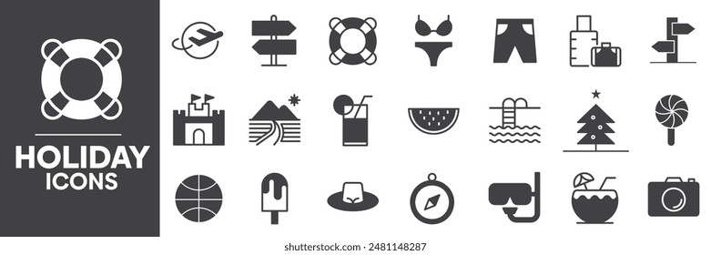 Holiday Icons Set, Containing All Holiday Icons Outlines, Vector Illustration Collection Editable eps10
