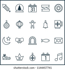 Holiday icons set with crown, close envelope, sled and other magic sphere elements. Isolated vector illustration holiday icons.